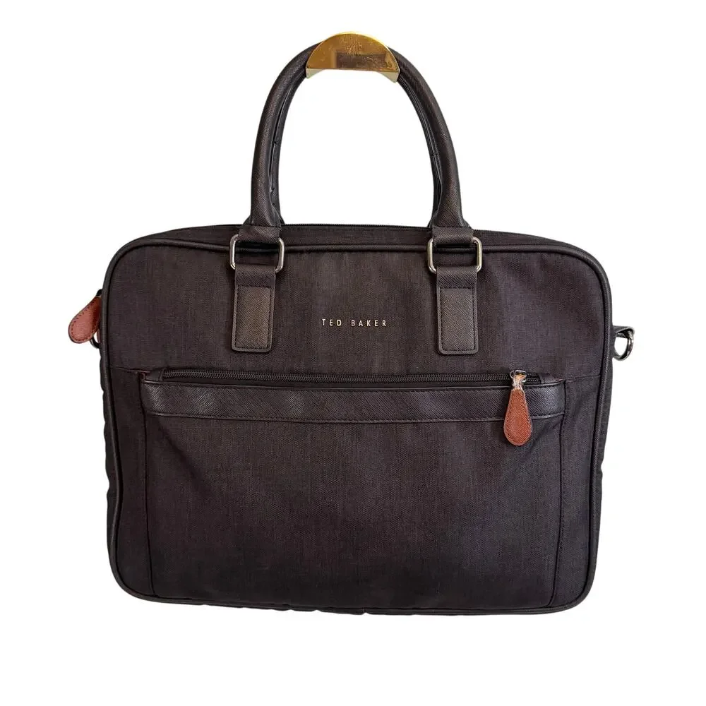 Ted Baker Briefcase Document Messenger Bag Laptop Black 12X15.5 Inches